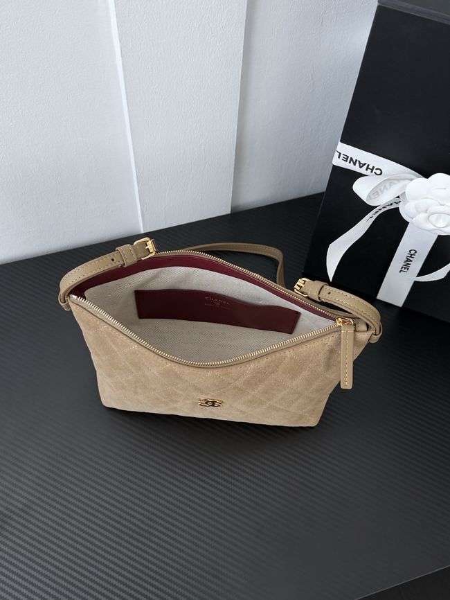CHANEL Hobo Bag Suede AS5322 dark beige