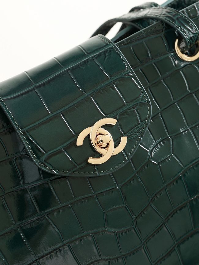 Chanel Shopping Bag Crocodile Embossed AS6242 dark green