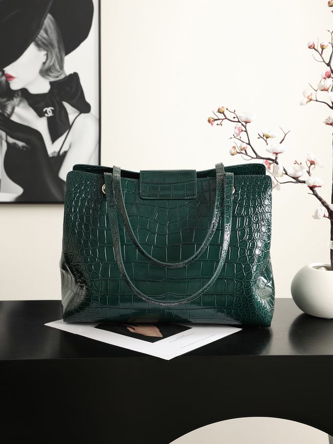 Chanel Shopping Bag Crocodile Embossed AS6242 dark green