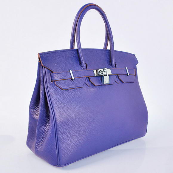 Hermes Birkin 35CM Tote Bags Togo Leather Blue Silver