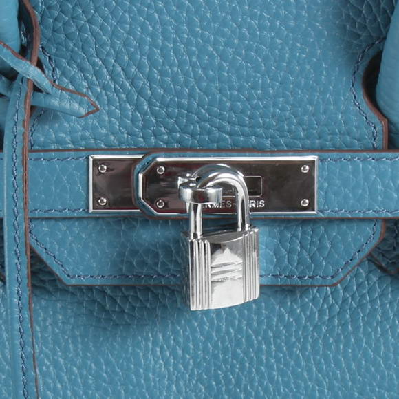 Hermes Birkin 35CM Togo Leather Handbag 6089 Blue Silver
