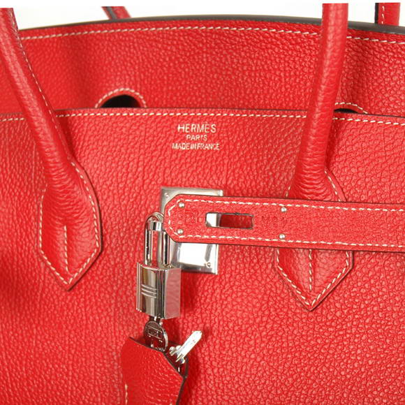 Hermes Birkin 35CM Tote Bags Smooth Togo Leather Red Silver