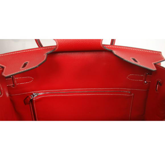 Hermes Birkin 35CM Tote Bags Smooth Togo Leather Red Silver