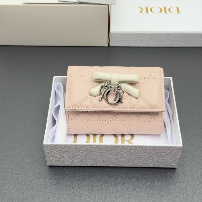 LADY DIOR LOTUS WALLET CANNAGE LAMBSKIN S2067 pink&white LADY DIOR LOTUS WALLET CANNAGE LAMBSKIN S2067 pink&white