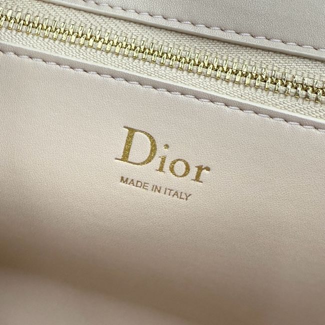 Medium Dior Medaillon Flap Bag Grained Calfskin M3920QD  Apricot