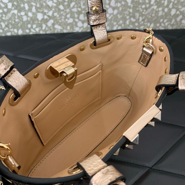 VALENTINO ROCKSTUD mini grained calfskin bag SHI16 Champagne gold