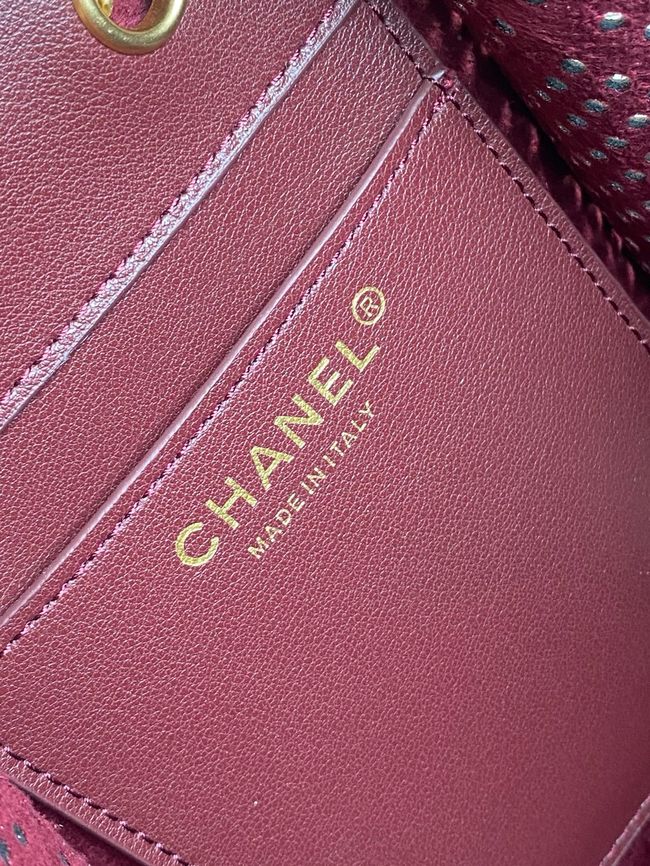 CHANEL 25 Small Handbag Perforated Calfskin AS5293 Burgundy