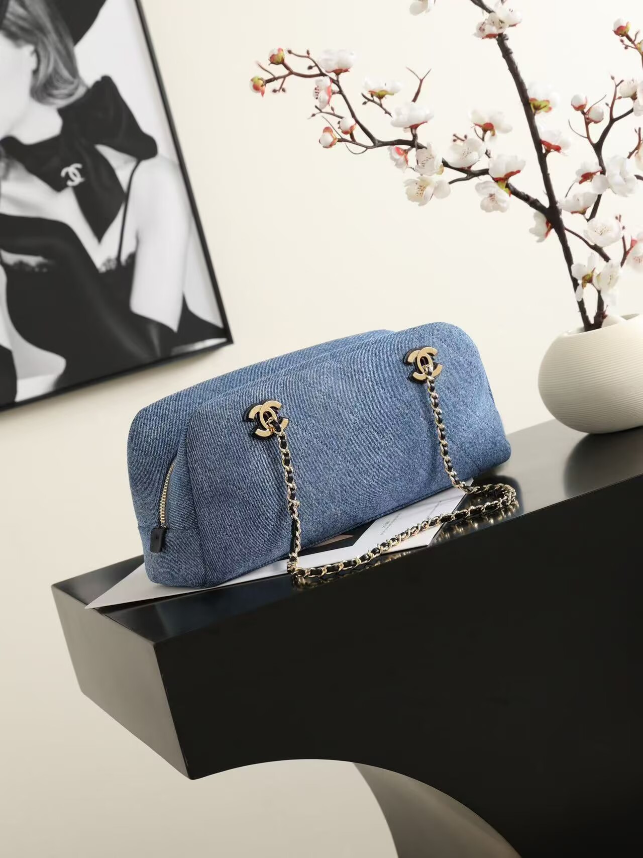 CHANEL Top Handle Shoulder Bag 6301 Denim Blue