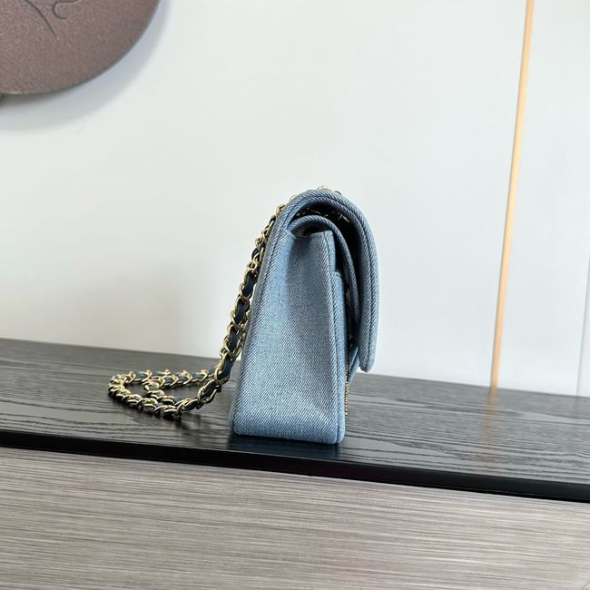 Chanel Classic 11.12 Handbag A01112 Embroidered Denim Blue