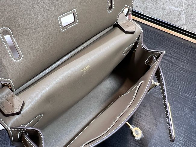 Hermes Jypsiere mini shoulder bag H088004 light gray &gold buckle