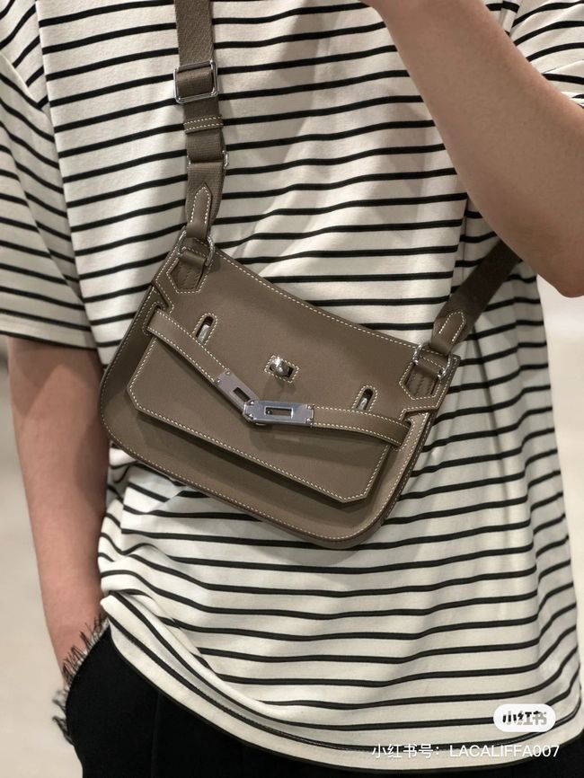 Hermes Jypsiere mini shoulder bag H088004 light gray &silver buckle