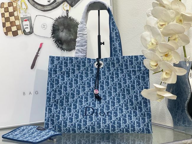 Dioriviera Medium Spongy Book Tote Blue Spongy Dior Oblique Fabric M1461PD