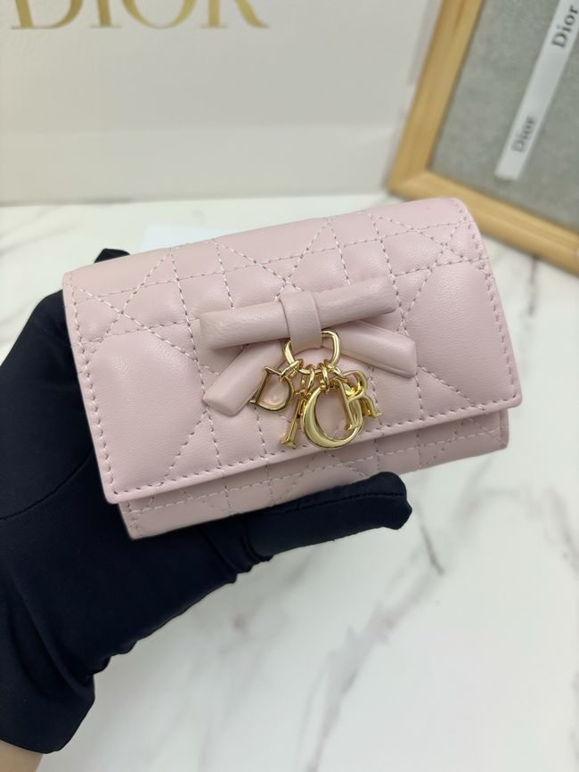 Lady Dior Dahlia card holder Craie Cannage Lambskin S2067-3