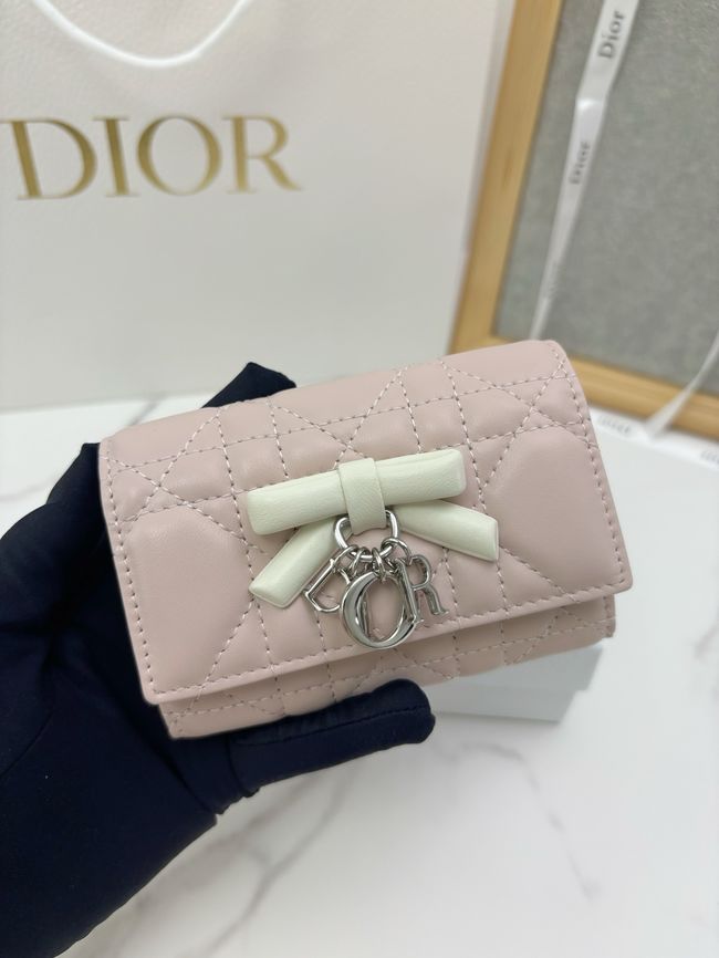 Lady Dior Dahlia card holder Craie Cannage Lambskin S2067-8