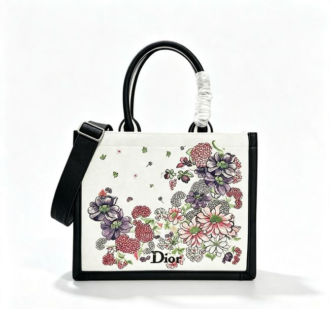 Medium Dior Book Tote with Strap Multicolor Dior Hortensia Garden Embroidery M1354PE