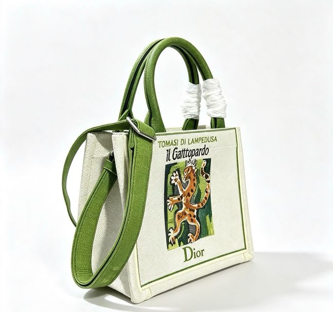 Small Dior Book Tote with Strap Embroidery M1404OE green