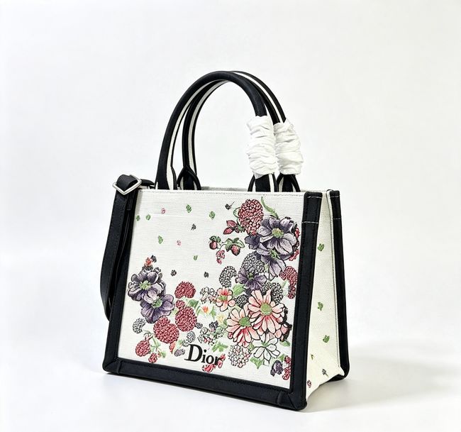 Small Dior Book Tote with Strap Multicolor Dior Hortensia Garden Embroidery M1404OEU