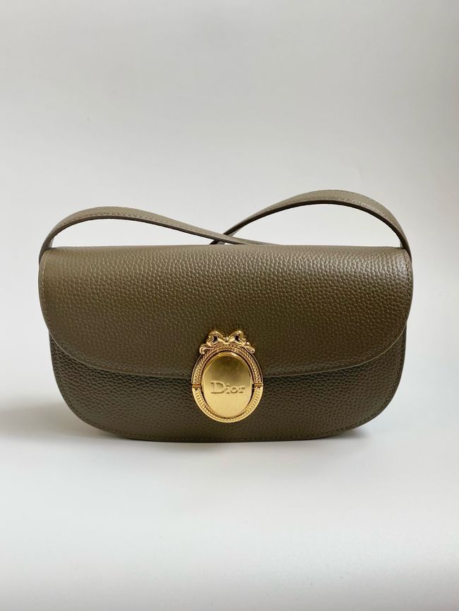 Small Dior Medaillon Flap Bag Grained Calfskin M3919Q Khaki Small Dior Medaillon Flap Bag Grained Calfskin M3919Q Khaki