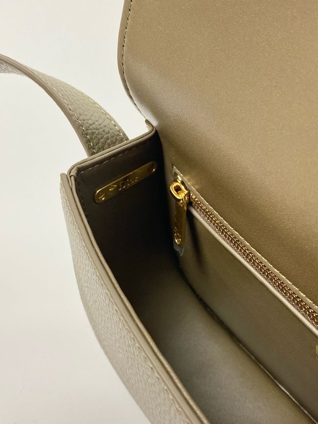 Small Dior Medaillon Flap Bag Grained Calfskin M3919Q Khaki