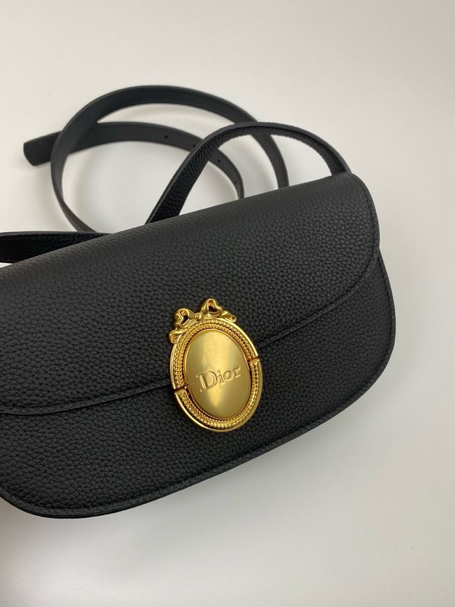 Small Dior Medaillon Flap Bag Grained Calfskin M3919Q black Small Dior Medaillon Flap Bag Grained Calfskin M3919Q black
