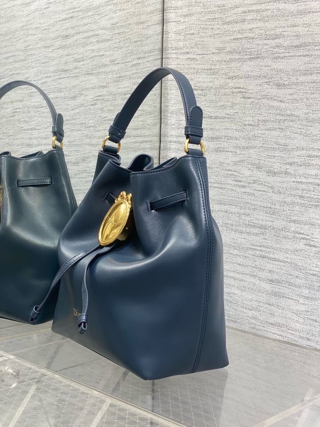 Dior Calfskin Medium Tote Bag 67534 dark blue