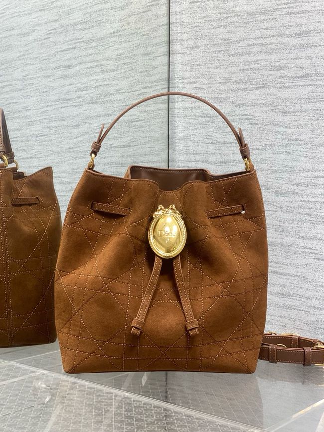 Dior Suede Calfskin Medium Tote Bag 67534 brown