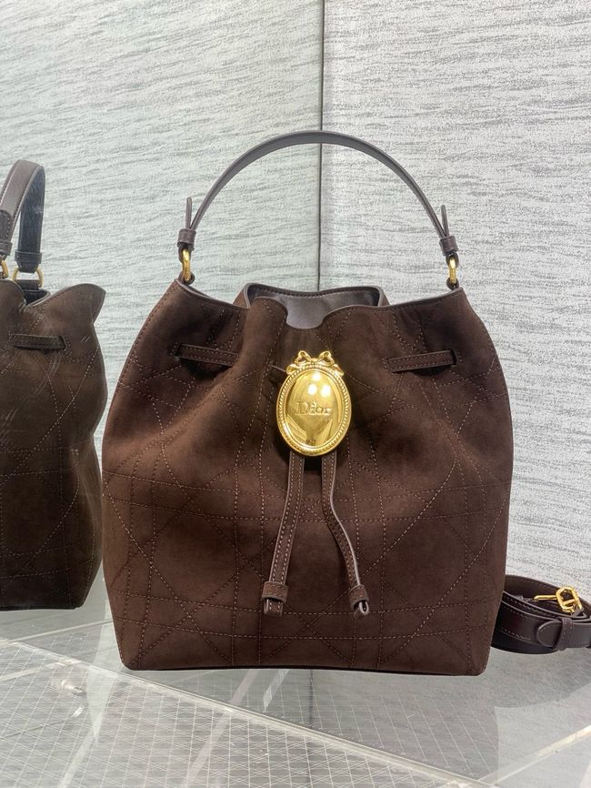 Dior Suede Calfskin Medium Tote Bag 67534 dark brown Dior Suede Calfskin Medium Tote Bag 67534 dark brown