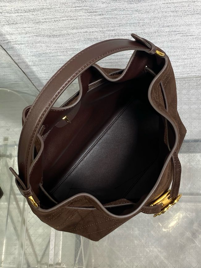Dior Suede Calfskin Medium Tote Bag 67534 dark brown Dior Suede Calfskin Medium Tote Bag 67534 dark brown