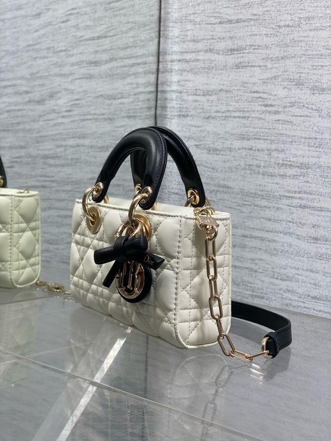 Mini Lady D-Joy BagCannage Lambskin M0636OU Latte and black