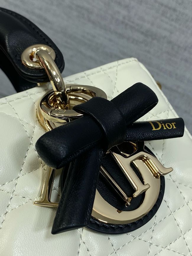 Mini Lady D-Joy BagCannage Lambskin M0636OU Latte and black