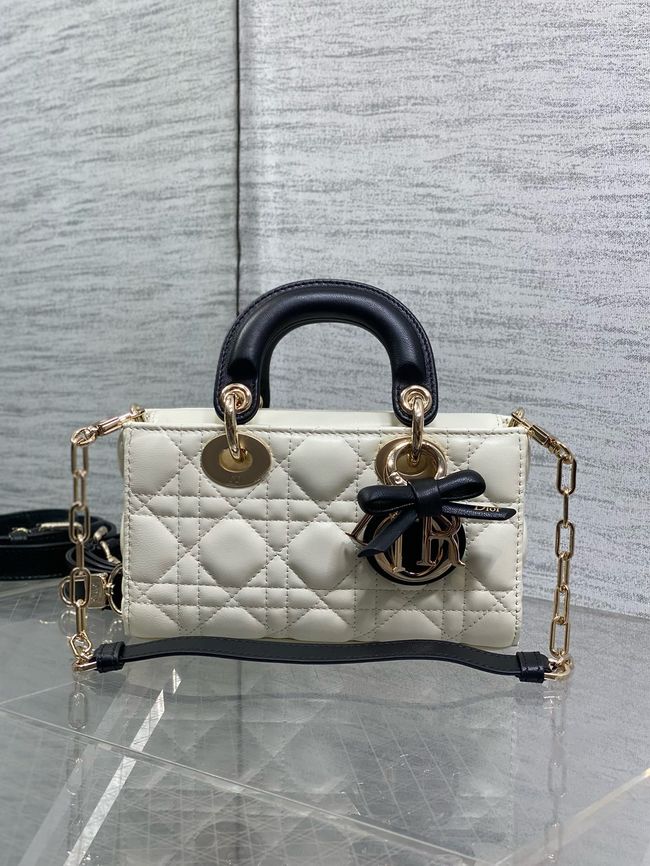 Mini Lady D-Joy BagCannage Lambskin M0636OU Latte and black