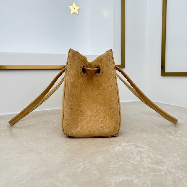 Small Dior Promenade Shopping Bag Apricot Flat Cannage Suede Calfskin M1410O
