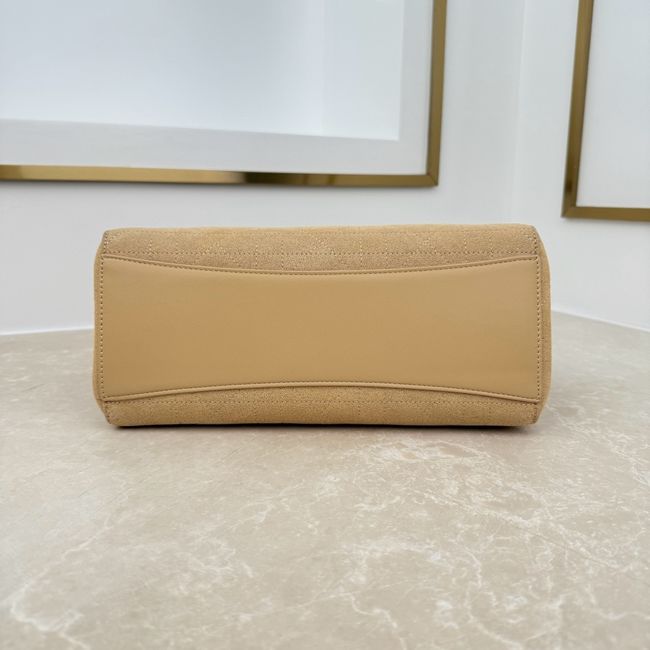Small Dior Promenade Shopping Bag Apricot Flat Cannage Suede Calfskin M1410O