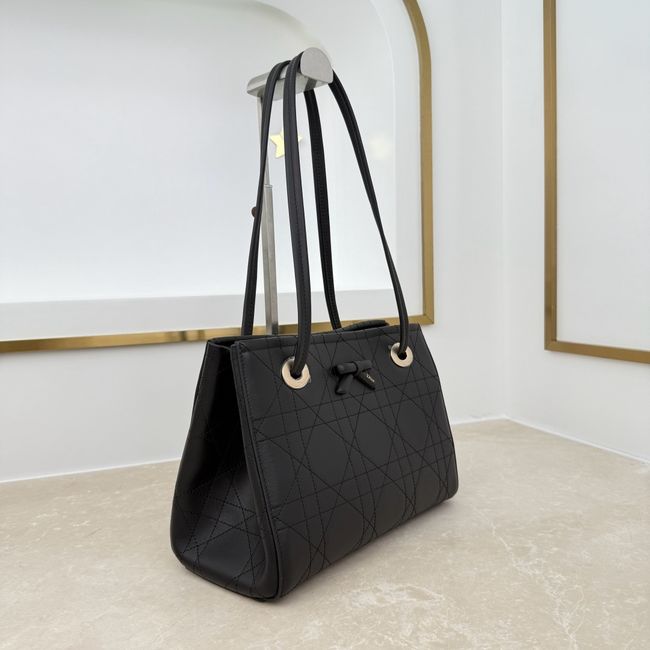 Small Dior Promenade Shopping Bag Black Flat Cannage Calfskin M1410O Small Dior Promenade Shopping Bag Black Flat Cannage Calfskin M1410O