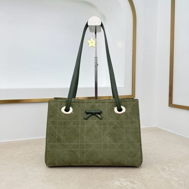 Small Dior Promenade Shopping Bag Khaki Flat Cannage Suede Calfskin M1410O