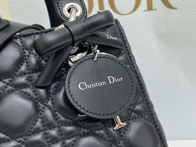 Small Lady Dior Bag with Strap Cannage Lambskin M0531OB black