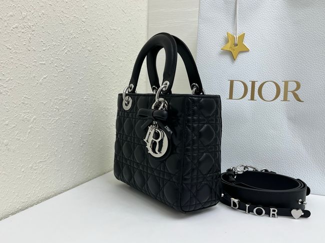 Small Lady Dior Bag with Strap Cannage Lambskin M0531OB black