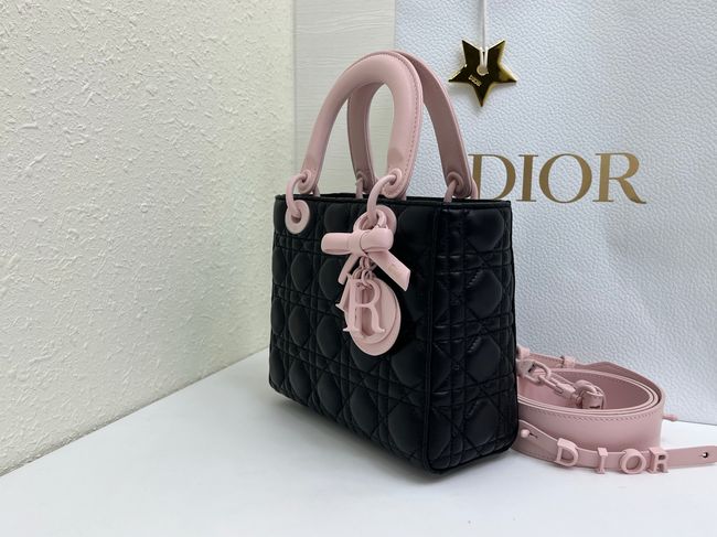 Small Lady Dior Bag with Strap Cannage Lambskin M0531OU black&pink