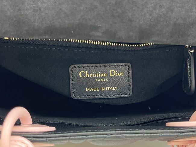 Small Lady Dior Bag with Strap Cannage Lambskin M0531OU black&pink