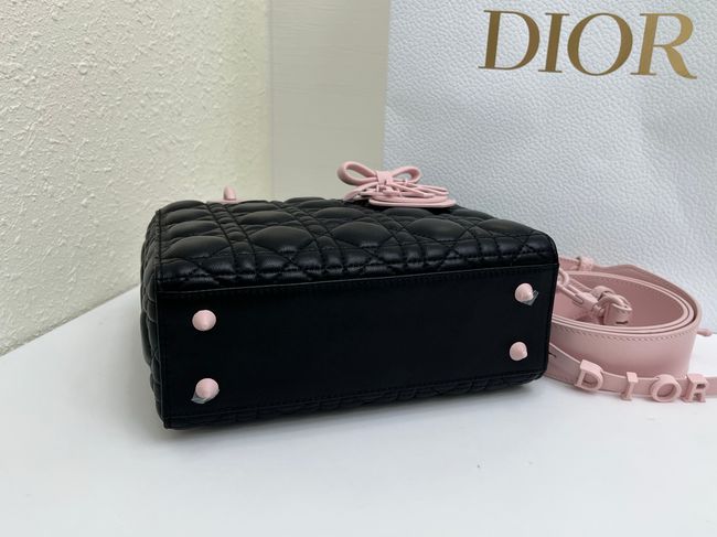 Small Lady Dior Bag with Strap Cannage Lambskin M0531OU black&pink