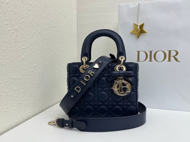 Small Lady Dior Bag with Strap Cannage Lambskin M0531OU dark blue Small Lady Dior Bag with Strap Cannage Lambskin M0531OU dark blue