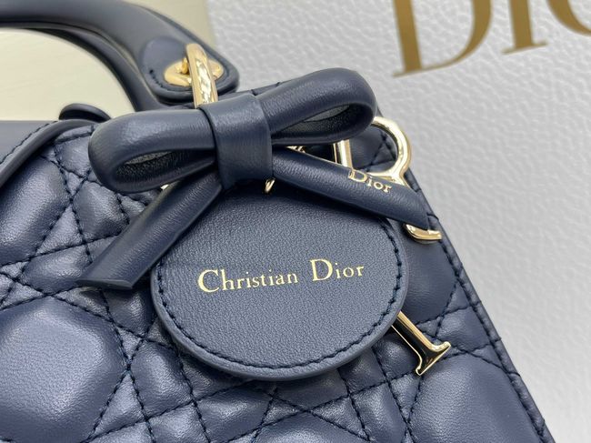 Small Lady Dior Bag with Strap Cannage Lambskin M0531OU dark blue