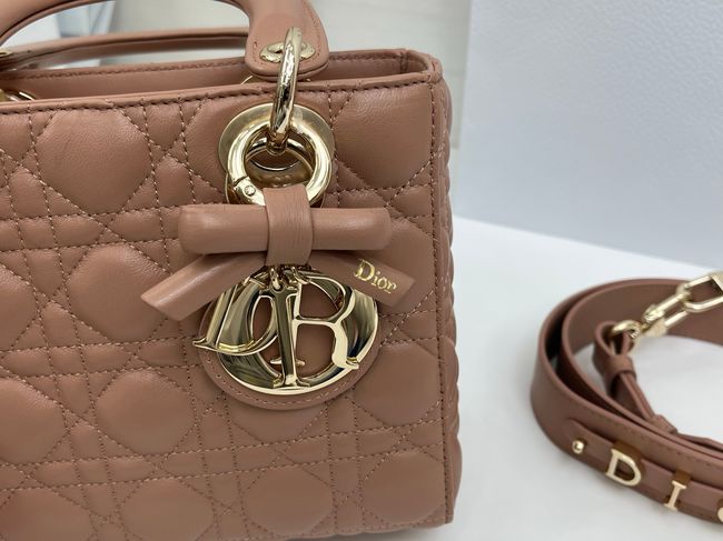 Small Lady Dior Bag with Strap Cannage Lambskin M0531OU dark pink Small Lady Dior Bag with Strap Cannage Lambskin M0531OU dark pink