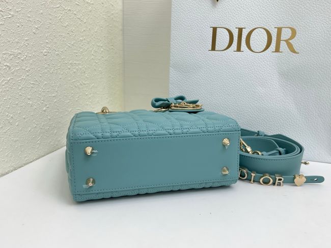 Small Lady Dior Bag with Strap Cannage Lambskin M0531OU  lake blue