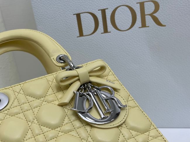 Small Lady Dior Bag with Strap Cannage Lambskin M0531OU yellow Small Lady Dior Bag with Strap Cannage Lambskin M0531OU yellow
