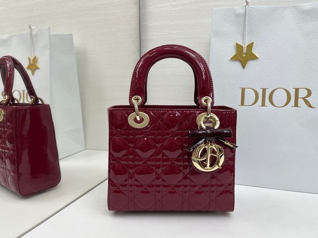 Small Lady Dior Bag with Strap Cannage patent leather M0531OU Burgundy Small Lady Dior Bag with Strap Cannage patent leather M0531OU Burgundy