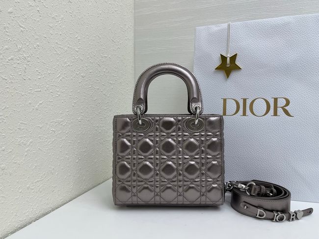 Small Lady Dior Bag with Strap Cannage patent leather M0531OU Silver gray Small Lady Dior Bag with Strap Cannage patent leather M0531OU Silver gray
