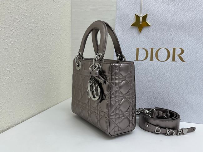 Small Lady Dior Bag with Strap Cannage patent leather M0531OU Silver gray Small Lady Dior Bag with Strap Cannage patent leather M0531OU Silver gray