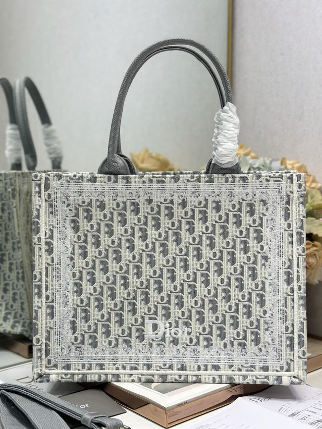 Medium Dior Book Tote with Strap Oblique Embroidery M1354PE-2