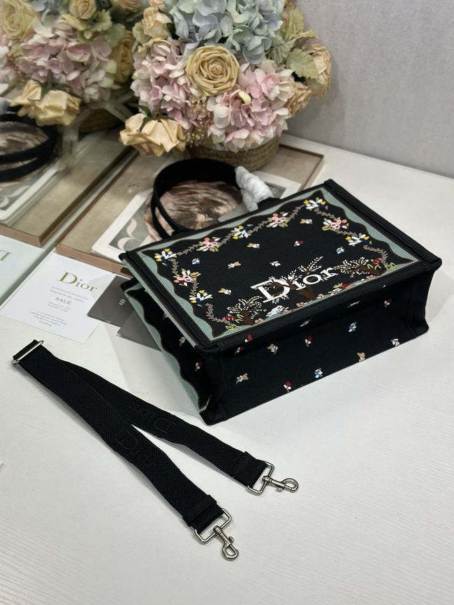 Medium Dior Book Tote with Strap Oblique Embroidery M1354PE-4